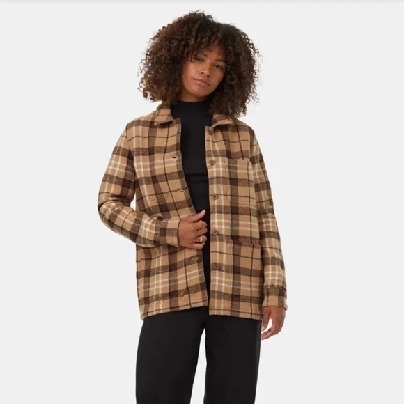 NWT Tentree Flannel Utility Jacket. Button Up Shacket - Cartouche/Slate Brown - Picture 1 of 12